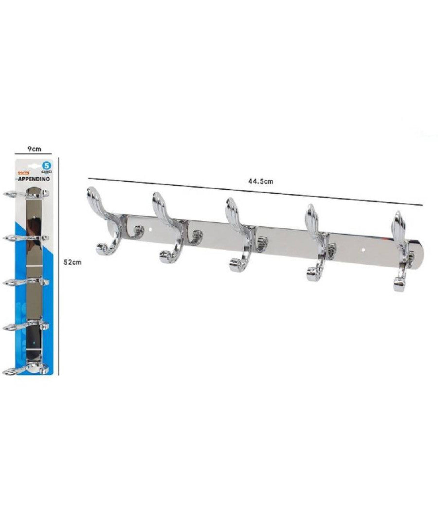 Appendino Appendi Abiti Multiuso A 5 Ganci Ali Finitura Cromo Lucido 52182         