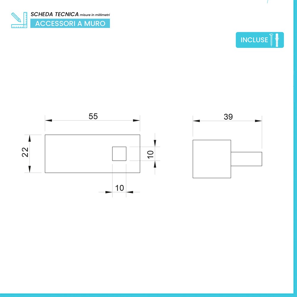 Appendino bagno a muro in acciaio cromato  Unica