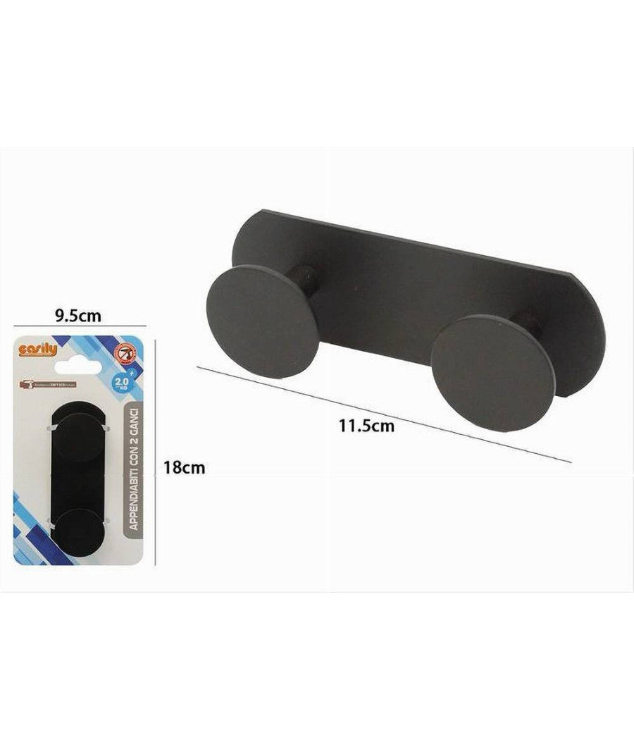 Appendino Con 2 Ganci Appendi Porta Asciugamano A 2 Posti Bagno Casa Nero 59766         