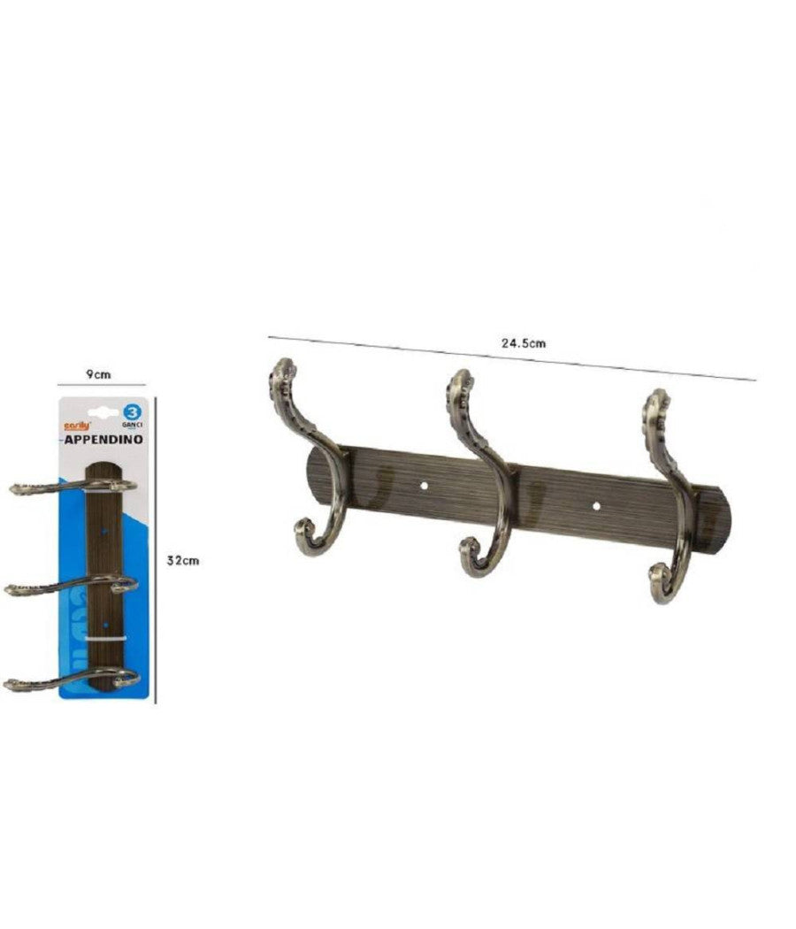 Appendino Con 3 Ganci A Farfalla Parete Multiuso Viti 25x5.5cm 52184 Appendiabiti         