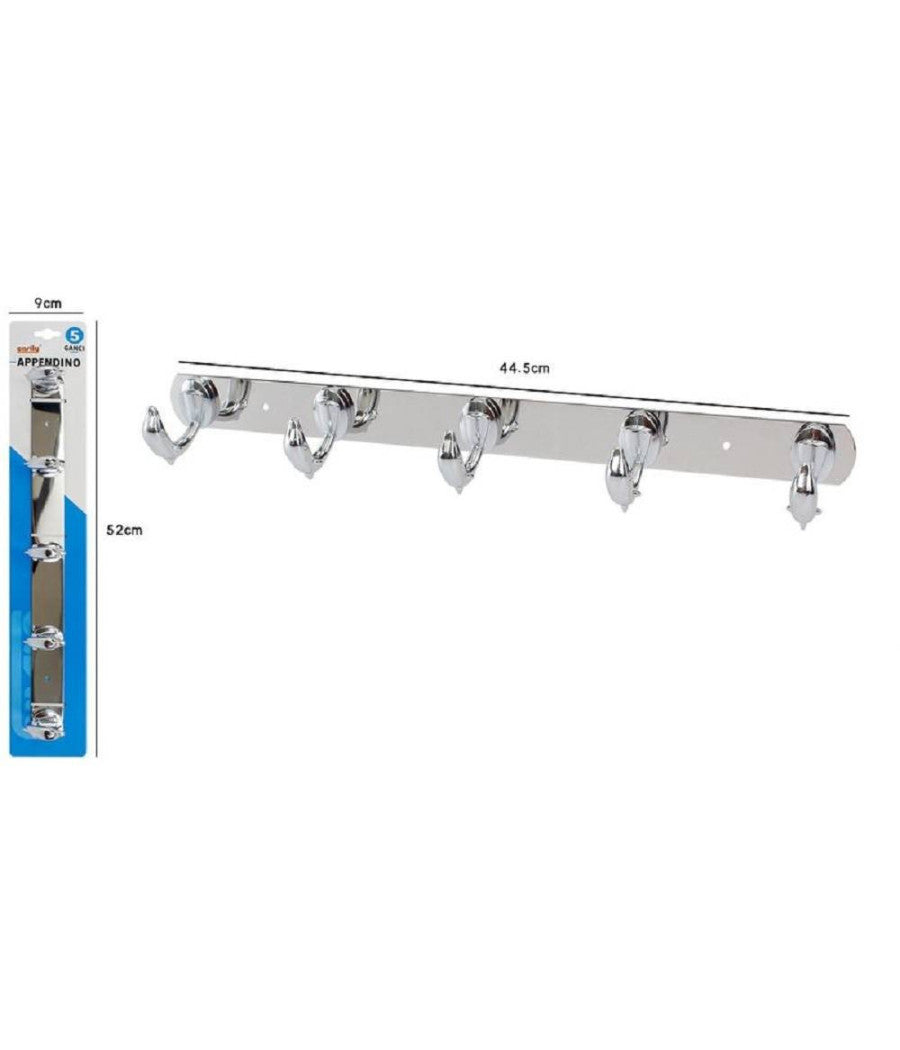 Appendino Con 5 Ganci A Delfino Parete Multiuso Acciaio Viti 45 X 7.5 Cm 52180         
