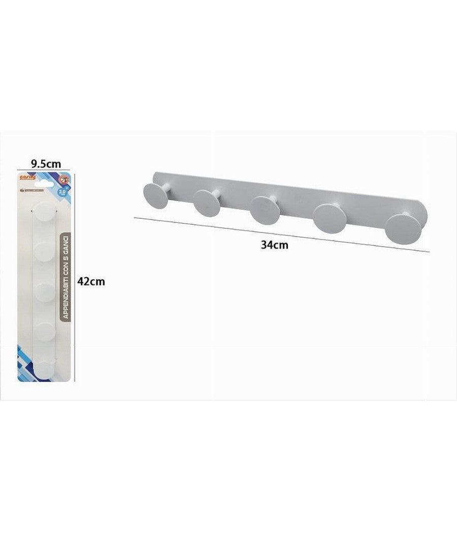 Appendino Con 5 Ganci Appendi Porta Asciugamano 5 Posti Bagno Casa Bianco 59774         