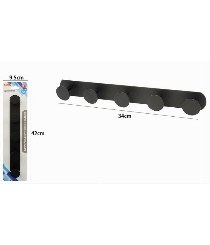 Appendino Con 5 Ganci Appendi Porta Asciugamano A 5 Posti Bagno Casa Nero 59769         