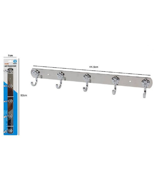 Appendino Con 5 Ganci Fiori Parete Multiuso Acciaio Viti 45x7.5 Cm 52674 Appendi         