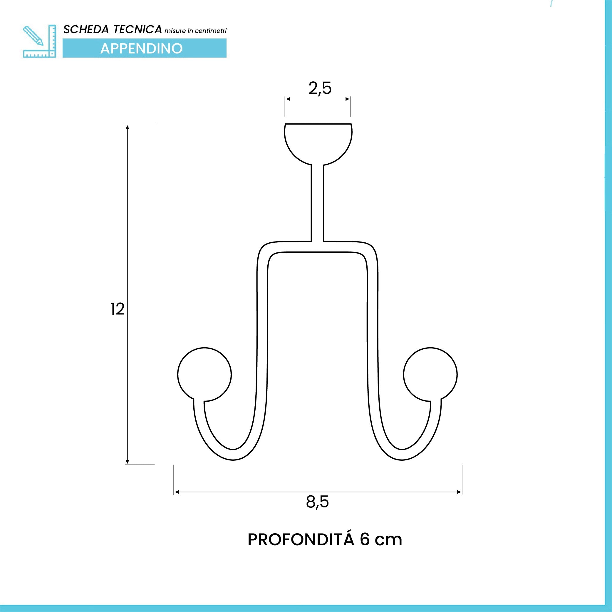 Appendino con doppio gancio in acciaio cromato e pomelli bianchi