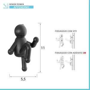 Appendino da muro in ABS nero con due modalità di fissaggio | Bruce