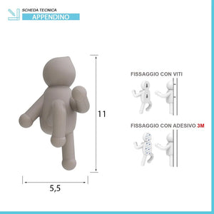 Appendino da muro in ABS tortora con due modalità di fissaggio | Bruce