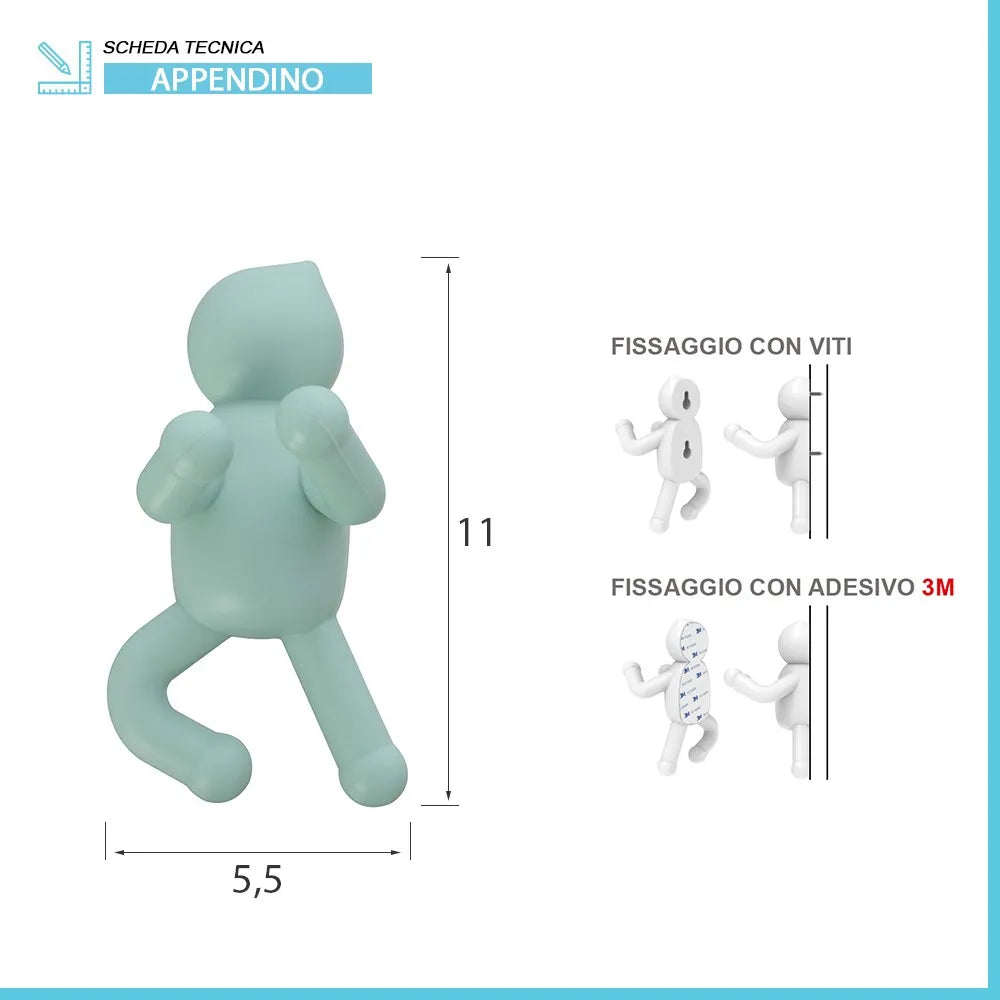 Appendino da muro in ABS verde con due modalità di fissaggio  Bruce