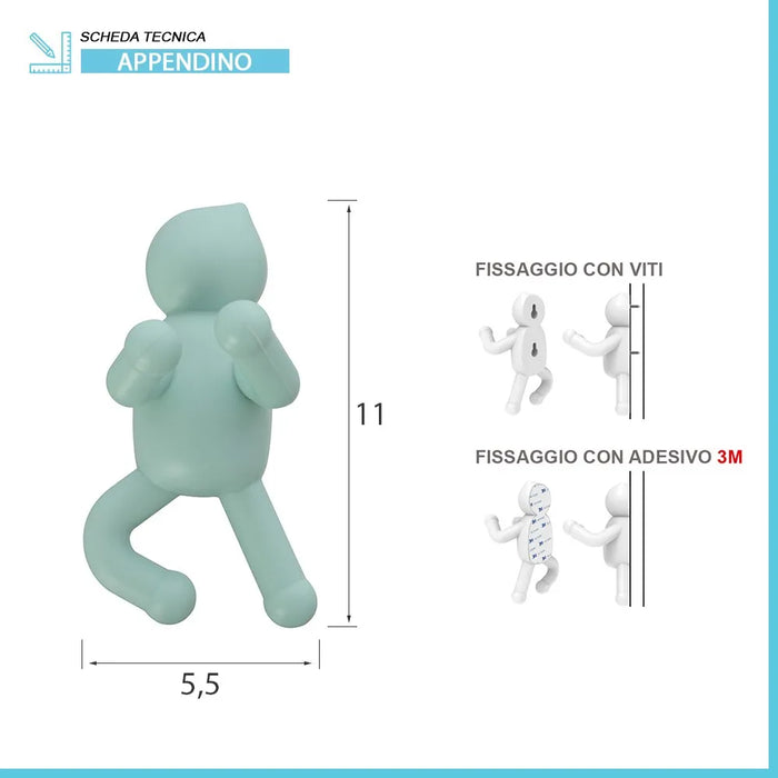 Appendino da muro in ABS verde con due modalità di fissaggio  Bruce