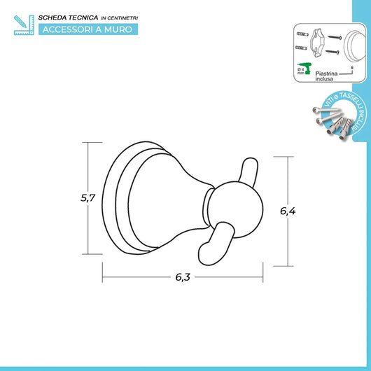 Appendino da muro per accappatoi in acciaio finitura bronzo kit di fissaggio incluso Iris
