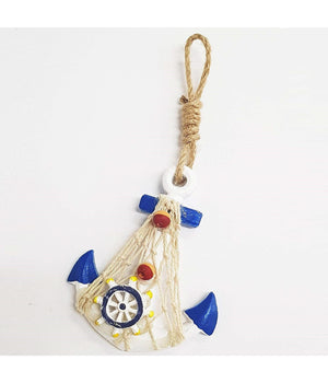 Appendino Da Parete Ancora Timone Rete Blu Bianco Shabby Marino Decorazione         
