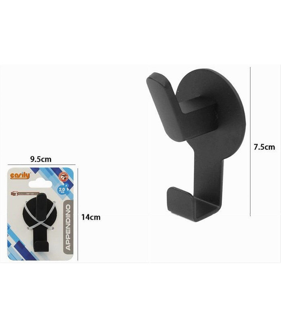 Appendino Gancio 2 Posti Porta Asciugamano Bagno Casa Cucina Nero 7.5 Cm 59735         