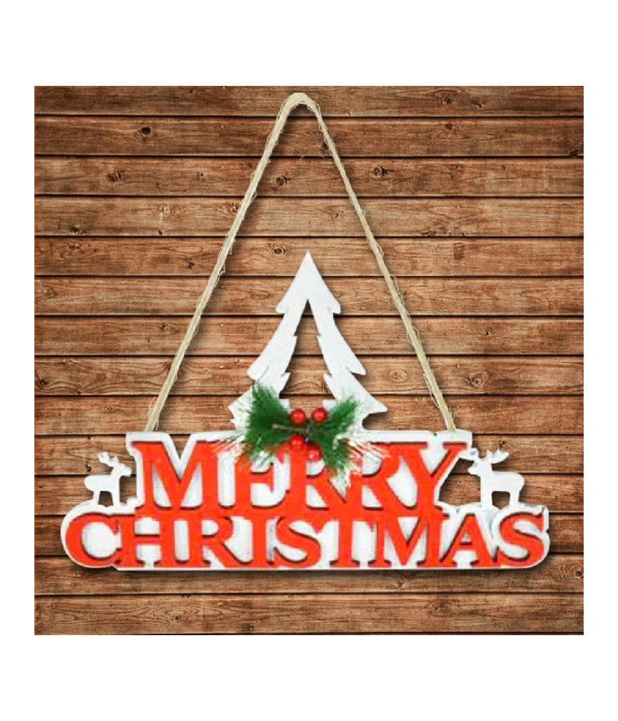 Appendino In Legno Per Albero Merry Christmas In 3 Colori Decorazioni Natalizie         