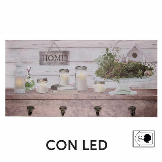 Appendino legno 8 posti con led lanterna cm 60x30x1,8