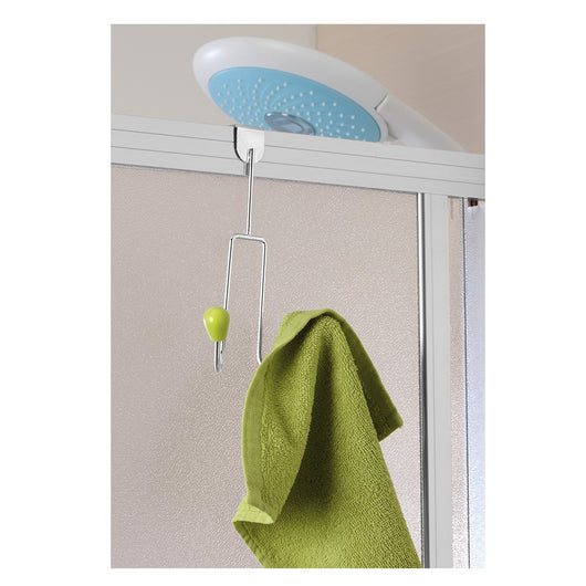 Appendino lungo con doppio gancio in acciaio cromato e bianco