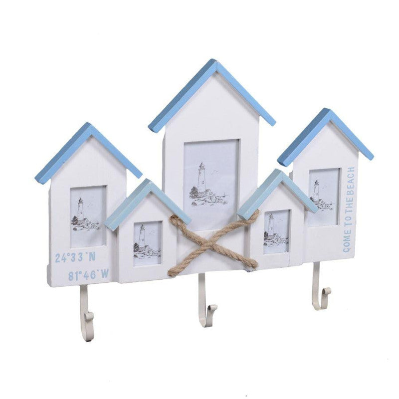 Appendino mare legno 3 posti con portafoto multiplo 5p cabina cm 46,5x35x4,5