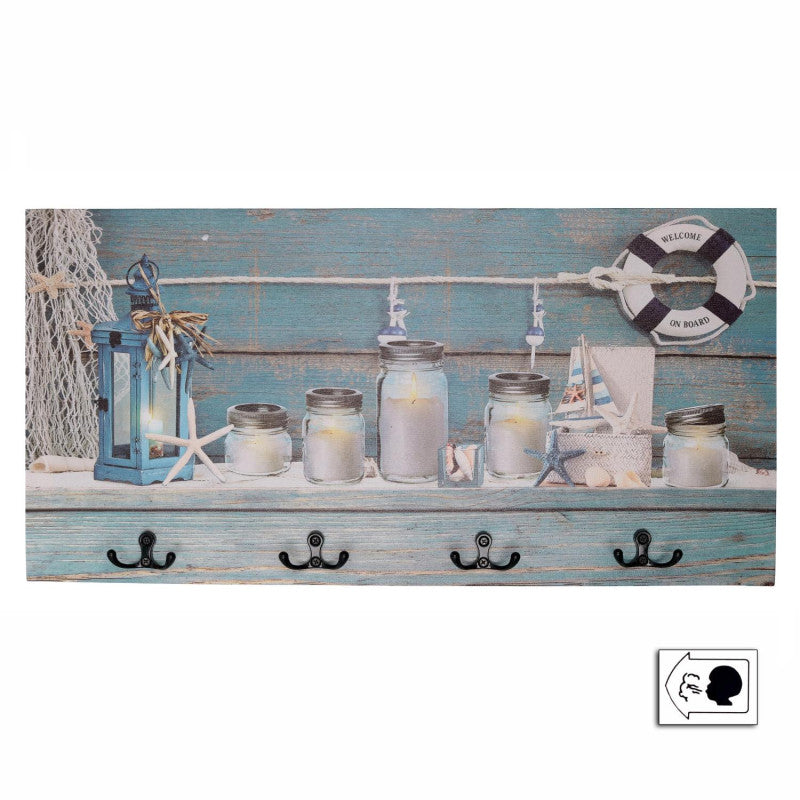 Appendino mare legno 8 posti con led barattoli cm 60x30x1,8