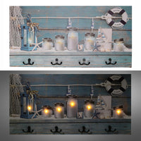 Appendino mare legno 8 posti con led barattoli cm 60x30x1,8