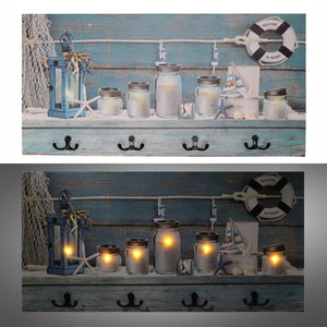 Appendino mare legno 8 posti con led barattoli cm 60x30x1,8