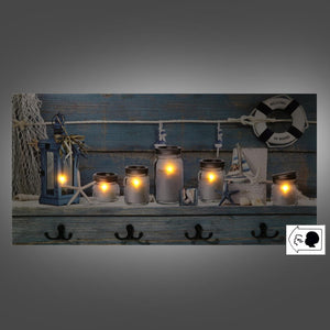 Appendino mare legno 8 posti con led barattoli cm 60x30x1,8
