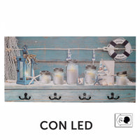 Appendino mare legno 8 posti con led barattoli cm 60x30x1,8