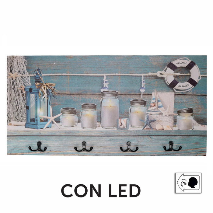 Appendino mare legno 8 posti con led barattoli cm 60x30x1,8