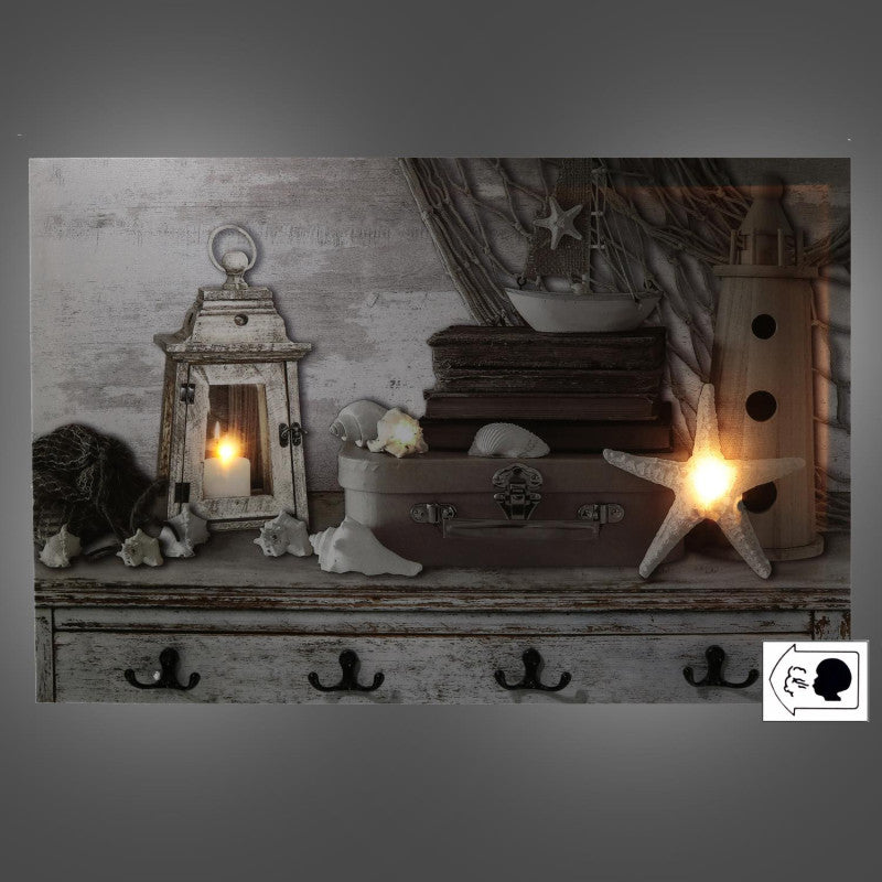 Appendino mare legno 8 posti con led cm 60x40x1,8