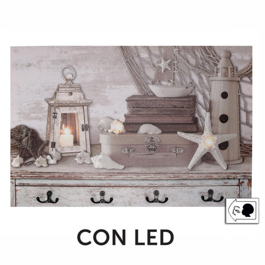 Appendino mare legno 8 posti con led cm 60x40x1,8