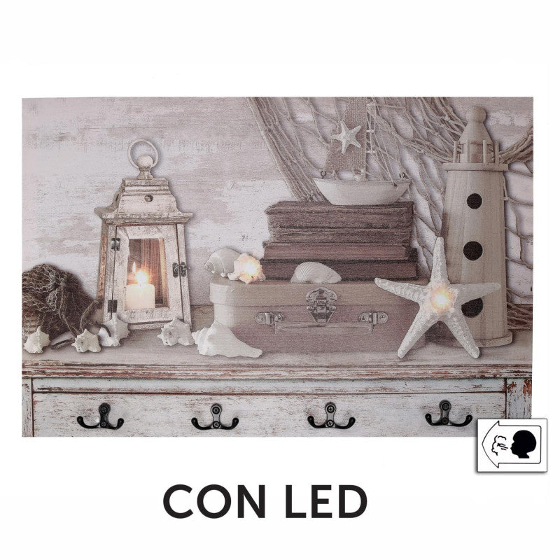 Appendino mare legno 8 posti con led cm 60x40x1,8