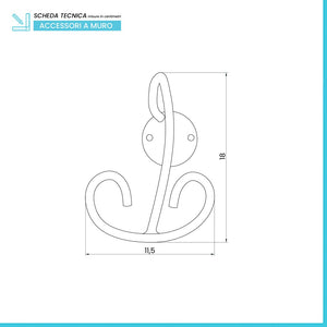 Appendino porta asciugamani da muro in ferro battuto nero Siena