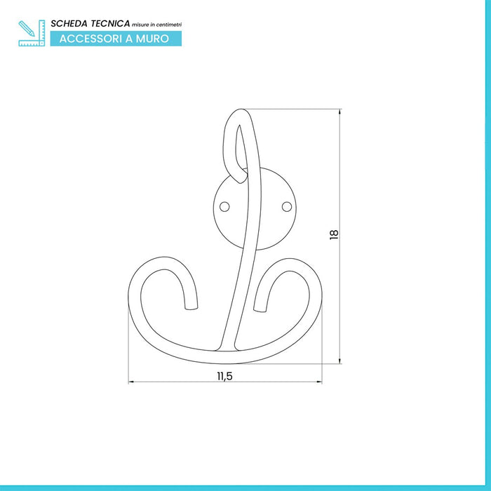 Appendino porta asciugamani da muro in ferro battuto nero Siena