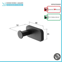 Appendino portasciugamani in acciaio inox nero con doppio fissaggio