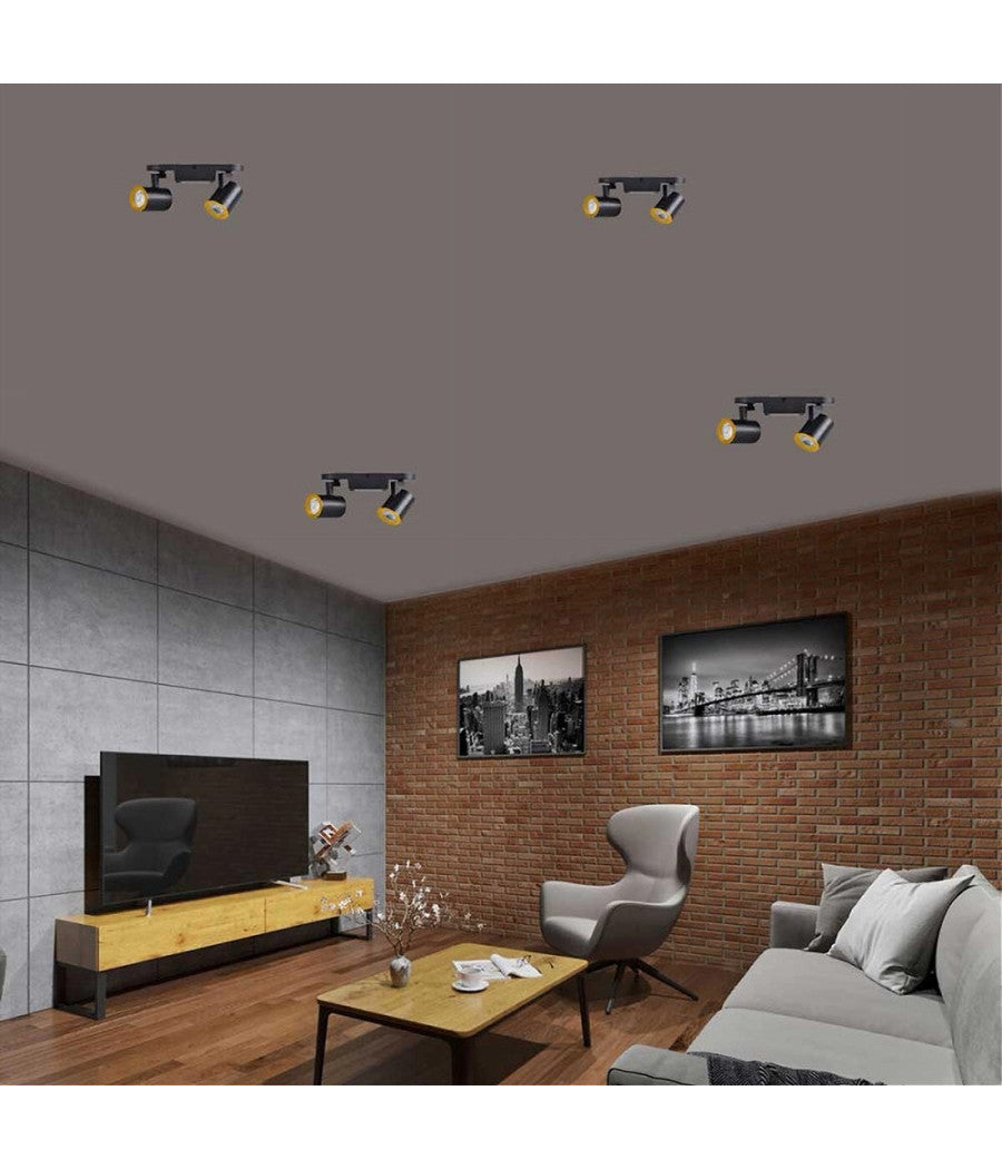 Applique 2 Diffusori Orientabile Soffitto Parete Lampada Gu10 Bianco Nero Th8802  Nero       