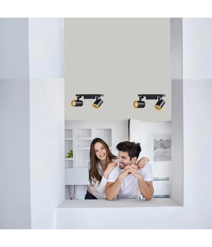 Applique 2 Diffusori Orientabile Soffitto Parete Lampada Gu10 Bianco Nero Th8802  Nero       