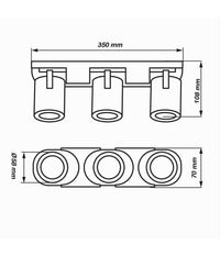 Applique 3 Diffusori Orientabile Soffitto Parete Lampada Gu10 Bianco Nero Th8803  Nero       