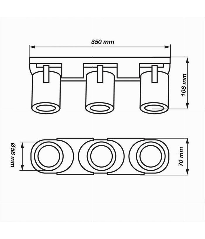 Applique 3 Diffusori Orientabile Soffitto Parete Lampada Gu10 Bianco Nero Th8803  Nero       