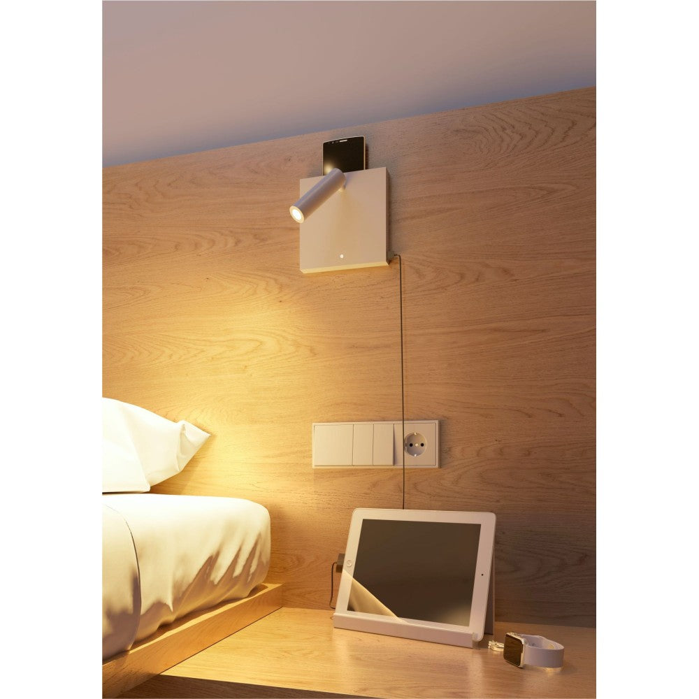 Applique a led da letto 4w con USB ricarica a induzione e luce touch Nera