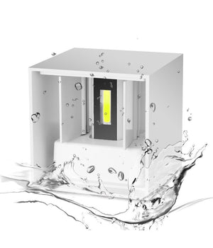 Applique A Led Faretto Cubo Lampada Da Parete Muro 12w Luce Doppia Ip65 Bianco         
