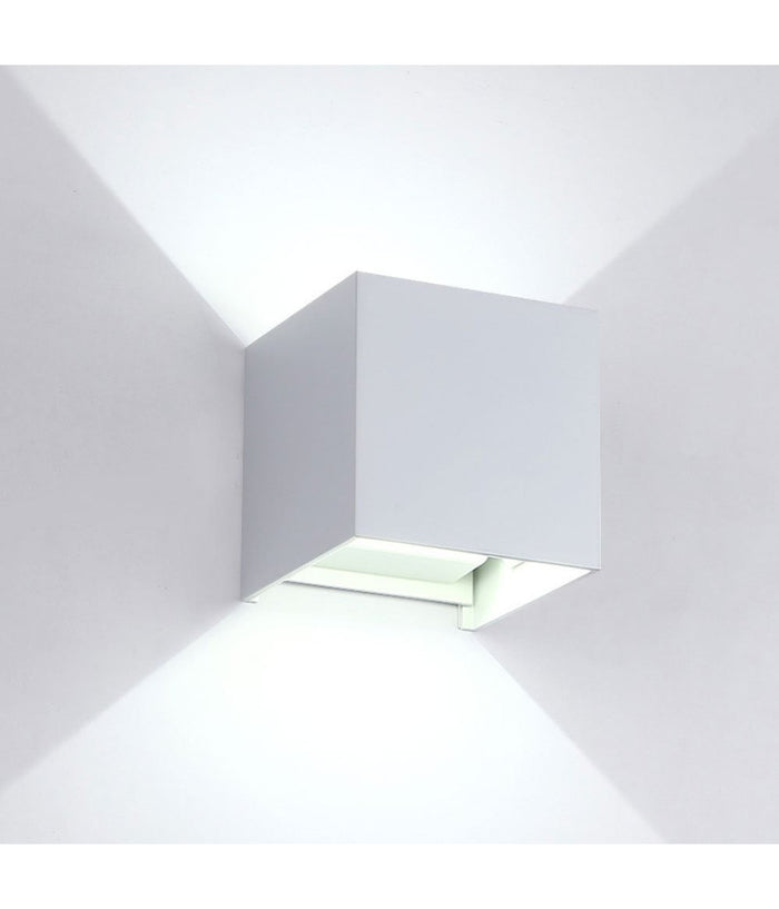 Applique A Led Faretto Cubo Lampada Da Parete Muro 12w Luce Doppia Ip65 Bianco  -bianco Freddo      -
