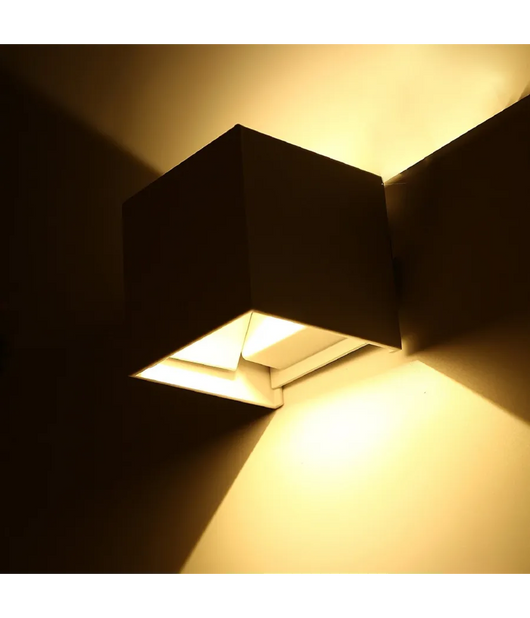 Trade Shop - Applique A Led Faro Cubo Faretto Lampada Da Parete Muro 12w Doppia Luce Ip65 - -bianco Caldo      -