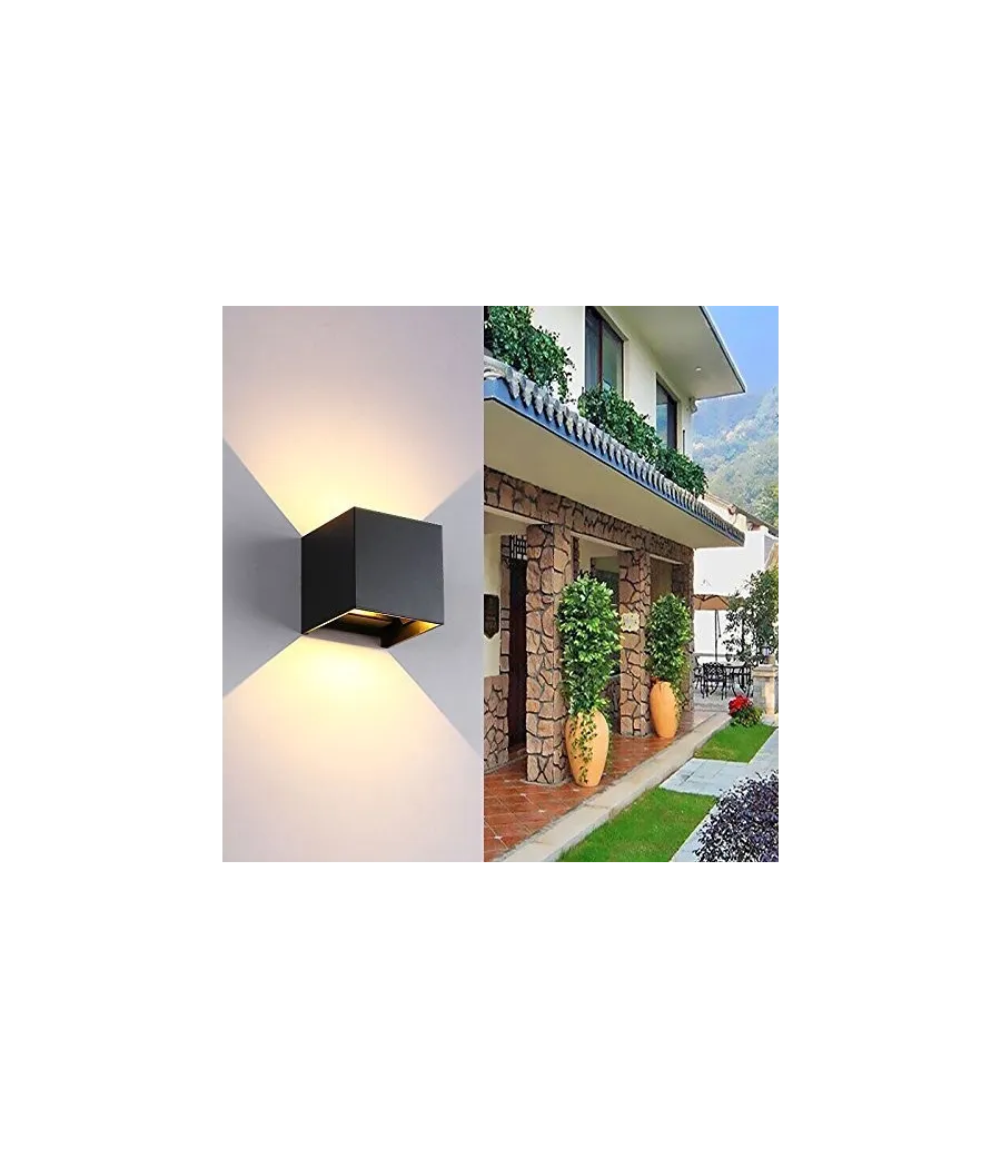 Trade Shop - Applique A Led Faro Cubo Faretto Lampada Da Parete Muro 12w Doppia Luce Ip65 - -bianco Caldo      -