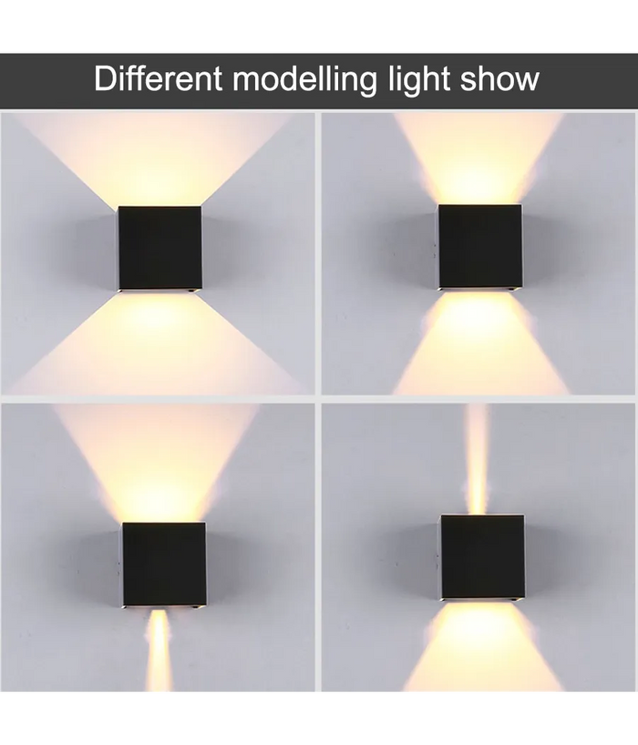 Trade Shop - Applique A Led Faro Cubo Faretto Lampada Da Parete Muro 12w Doppia Luce Ip65 - -bianco Caldo      -