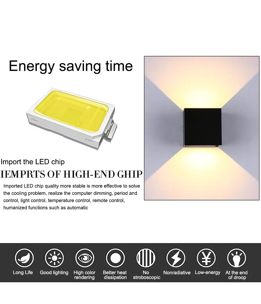 Trade Shop - Applique A Led Faro Cubo Faretto Lampada Da Parete Muro 12w Doppia Luce Ip65 - -bianco Freddo      -