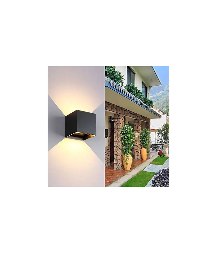 Trade Shop - Applique A Led Faro Cubo Faretto Lampada Da Parete Muro 12w Doppia Luce Ip65 - -bianco Freddo      -