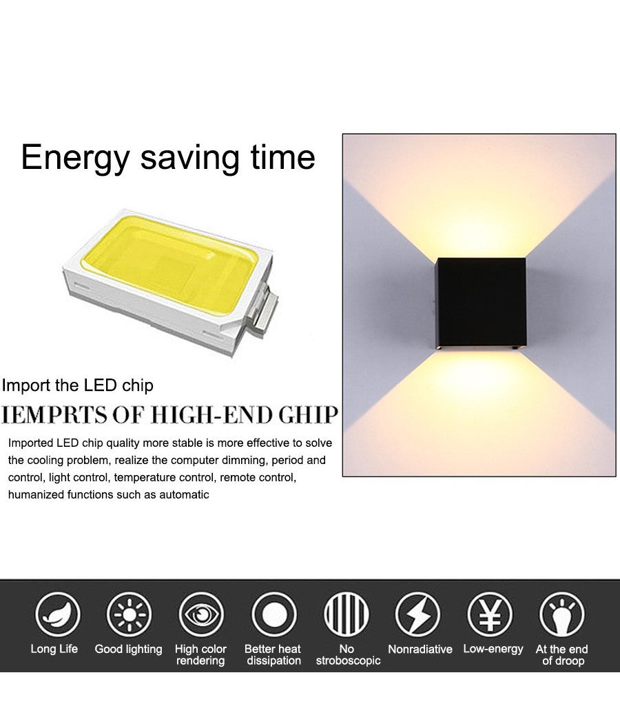 Applique A Led Faro Cubo Faretto Lampada Da Parete Muro 12w Doppia Luce Ip65         