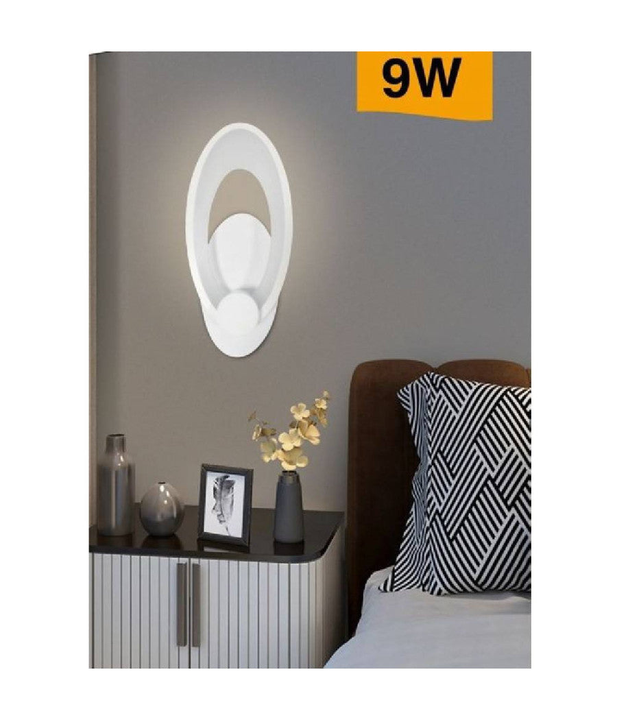 Applique A Led Forma Ovale A Parete 9 Watt Bianca Tre Colorazioni Di Luce E25-3c         