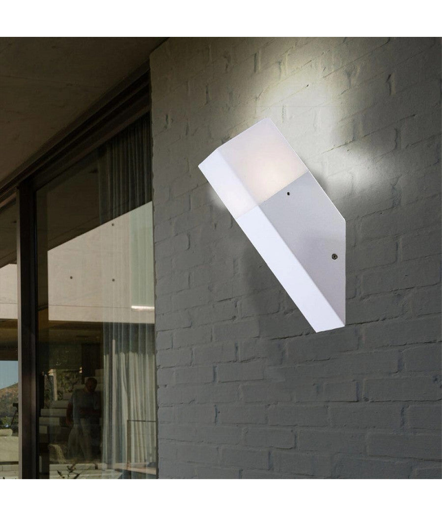 Applique A Muro Obliquo Esterno Attacco E27 In Alluminio Lampada Parete Ip44 B250  Bianco       