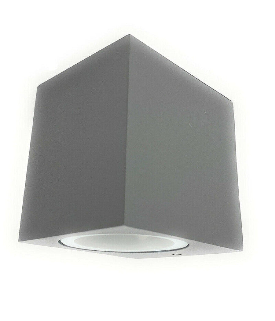 Applique A Parete Quadrato Lampada Muro Moderna Esterno Attacco Gu10 Ip65 Es54  Grigio       