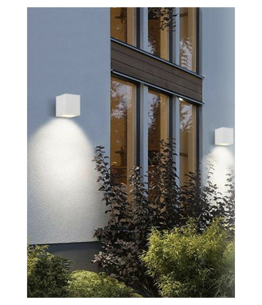Applique A Parete Quadrato Lampada Muro Moderna Esterno Attacco Gu10 Ip65 Es54  Bianco       