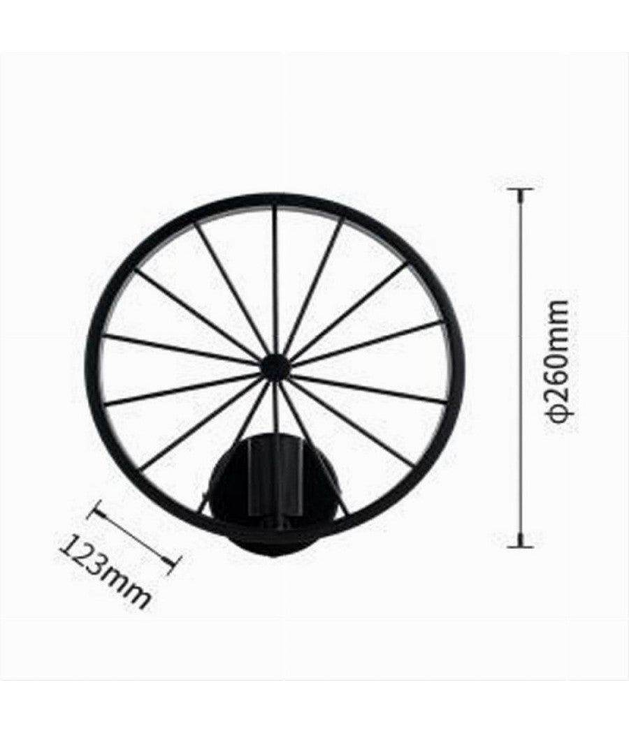 Applique A Parete Stile Vintage Lampada Forma Di Ruota Bicicletta Nero E27 Aq62         